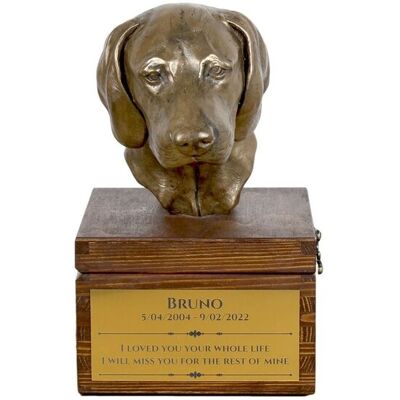 Wyżeł weimarski, Weimaraner - skrzynia pamiątkowa psa ze statuetką, mała skrzynia dla psa, personalizowana skrzynia z popiersiem psa marki Art-Dog Wyżeł weimarski, Weimaraner - skrzynia pamiątkowa psa ze statuetką, mała skrzynia dla psa, personalizowana skrzynia z popiersiem psa marki Art-Dog