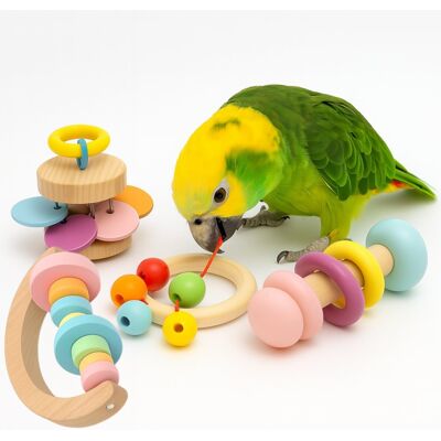 Parrot Planet Zestaw Drewnianych Zabawek Treningowych dla Papug - Zabawka do łapki - 4 szt Parrot Planet Zestaw Drewnianych Zabawek Treningowych dla Papug - Zabawka do łapki - 4 szt