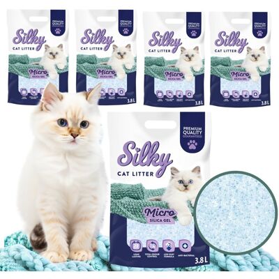 Żwirek silikonowy dla kota bezpyłowy MICRO SILKY 3,8l zestaw 5 szt. Żwirek silikonowy dla kota bezpyłowy MICRO SILKY 3,8l zestaw 5 szt.