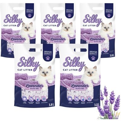 Żwirek silikonowy dla kota bezpyłowy SILKY Lavender 3,8l zestaw 5 szt. Żwirek silikonowy dla kota bezpyłowy SILKY Lavender 3,8l zestaw 5 szt.