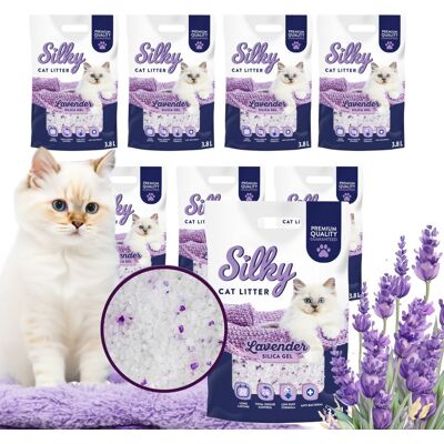 Żwirek silikonowy dla kota bezpyłowy SILKY Lavender 3,8l zestaw 8 szt. Żwirek silikonowy dla kota bezpyłowy SILKY Lavender 3,8l zestaw 8 szt.