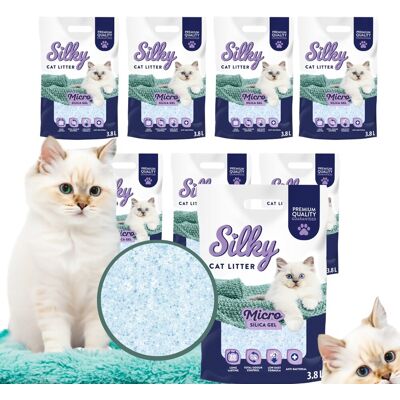 Inny producent Żwirek silikonowy micro dla kota bezpyłowy SILKY 8x3,8l ZESTAW 8 sztuk Inny producent Żwirek silikonowy micro dla kota bezpyłowy SILKY 8x3,8l ZESTAW 8 sztuk