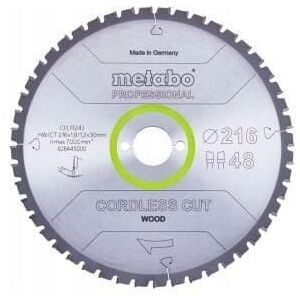 Metabo 216mm tarczowa piła - 48 zębów do bezprzewodowego cięcia drewna Metabo 216mm tarczowa piła - 48 zębów do bezprzewodowego cięcia drewna