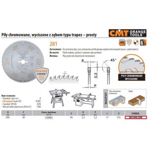 Piła Z Zębem Trapezowym Cmt Hm D=300 F=30 Z=96 K=3,2/2,2 Chromowana Combi3 Piła Z Zębem Trapezowym Cmt Hm D=300 F=30 Z=96 K=3,2/2,2 Chromowana Combi3
