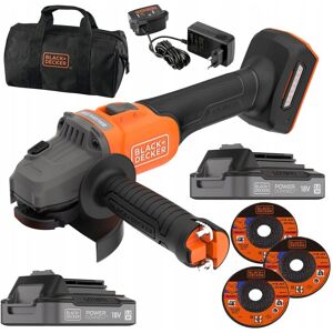 Black and Decker Szlifierka kątowa 115mm 18V 2x2Ah tarcza torba BLACK DECKER BCG6L8D2S Black and Decker Szlifierka kątowa 115mm 18V 2x2Ah tarcza torba BLACK DECKER BCG6L8D2S