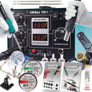 Techrebal Zestaw stacja lutownicza Yihua 706 II + Groty T12, pasta, kalafonia, topnik, trzecia ręka z lupą Techrebal Zestaw stacja lutownicza Yihua 706 II + Groty T12, pasta, kalafonia, topnik, trzecia ręka z lupą