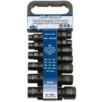 Zestaw nasadek udarowych Adler - 10-27mm, 13 sztuk, Stal chrom-molibdenowa - Impact Sockets Zestaw nasadek udarowych Adler - 10-27mm, 13 sztuk, Stal chrom-molibdenowa - Impact Sockets