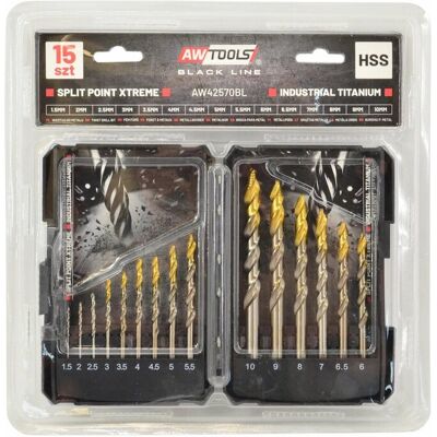 AWTOOLS wiertło do metalu m2 hss-tin kpl.15szt. /1.5-10mm / black line. AWTOOLS wiertło do metalu m2 hss-tin kpl.15szt. /1.5-10mm / black line.
