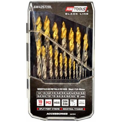 AWTOOLS wiertło do metalu m2 hss-tin kpl.19szt. /1.5-10mm / black line. AWTOOLS wiertło do metalu m2 hss-tin kpl.19szt. /1.5-10mm / black line.