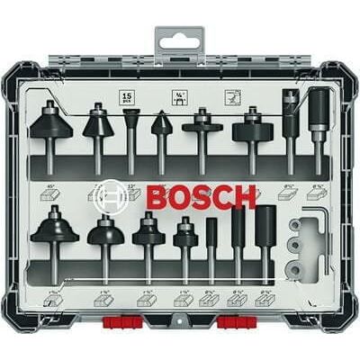 Bosch 2607017473 15-częściowy zestaw frezów - Narzędzia do drewna Bosch 2607017473 15-częściowy zestaw frezów - Narzędzia do drewna