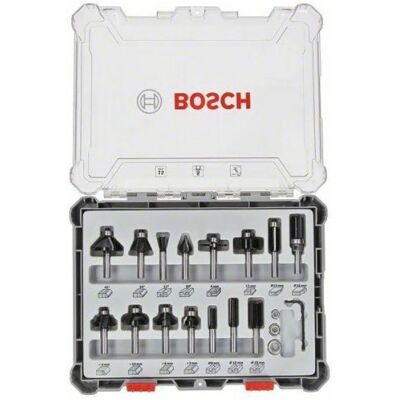 Zestaw frez Bosch - 15 sztuk, 6 mm uchwyt Zestaw frez Bosch - 15 sztuk, 6 mm uchwyt