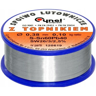 Cynel Cyna Do Lutowania Z Topnikiem Spoiwo 100G 0,38Mm Cynel Cyna Do Lutowania Z Topnikiem Spoiwo 100G 0,38Mm