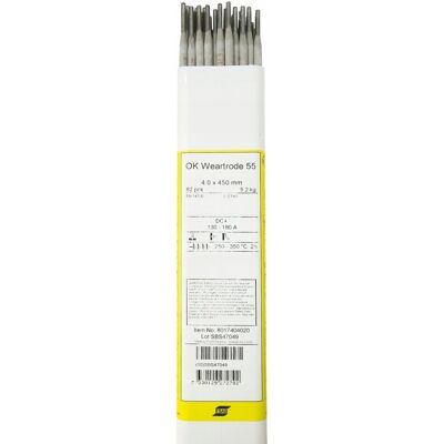 ELEKTRODA DO NAPAWANIA 4,0 MM 450 MM 5,2 KG. OK WEARTRODE 55 ESAB ELEKTRODA DO NAPAWANIA 4,0 MM 450 MM 5,2 KG. OK WEARTRODE 55 ESAB