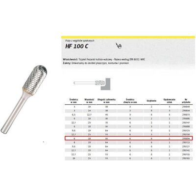 Frez do metalu KLINGSPOR, 6 mm K295694 Frez do metalu KLINGSPOR, 6 mm K295694