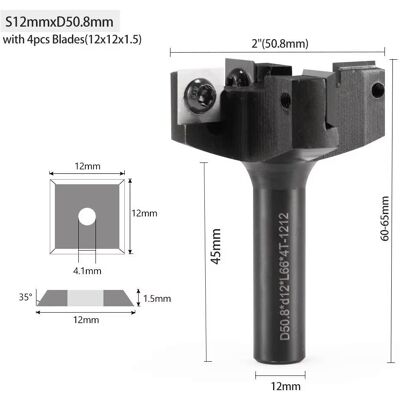 Inny producent Frez do planowania drewna z wymiennymi płytkami fi 50.8 mm x 12 mm 4P Inny producent Frez do planowania drewna z wymiennymi płytkami fi 50.8 mm x 12 mm 4P