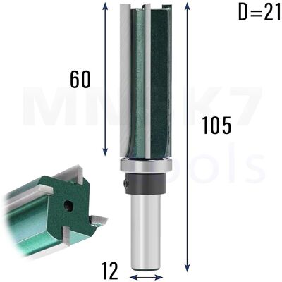 Inny producent Frez prosty do drewna 4P trzpień 12 mm fi 21 x 60 VHM z łożyskiem Inny producent Frez prosty do drewna 4P trzpień 12 mm fi 21 x 60 VHM z łożyskiem