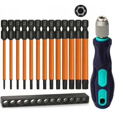 Inny producent HAKKIN Zestaw Bitów Torx T5-T40 13 Sztuk Magnetyczne S2 Stal 75 mm Inny producent HAKKIN Zestaw Bitów Torx T5-T40 13 Sztuk Magnetyczne S2 Stal 75 mm