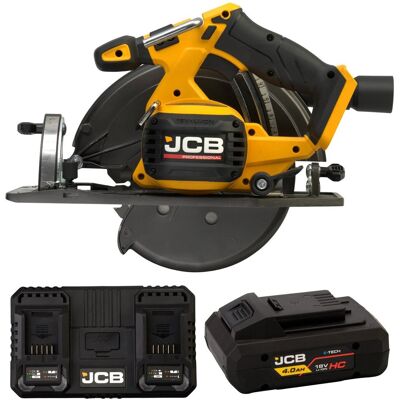 JCB Professional 18V Pilarka Tarczowa 185 mm Dual Charger 4.5A Bateria 4Ah JCB Professional 18V Pilarka Tarczowa 185 mm Dual Charger 4.5A Bateria 4Ah