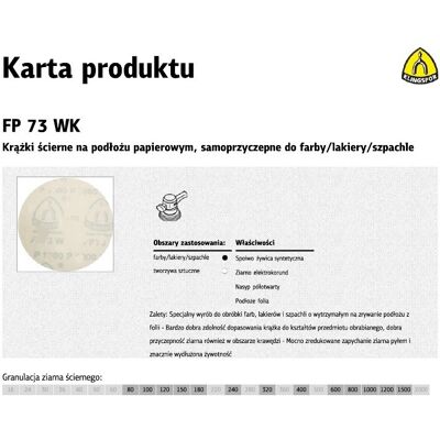 Krążek ścierny samoprzylepny KLINGSPOR FP73WK, 125 mm, gr. 240, 100 szt. Krążek ścierny samoprzylepny KLINGSPOR FP73WK, 125 mm, gr. 240, 100 szt.