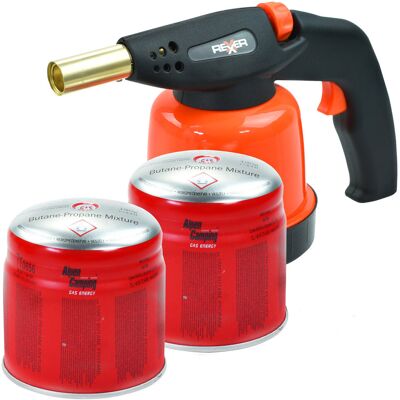 REXXER Palnik Gazowy Z Zapłonem Piezoelektrycznym 1700 W Standard + Kartusz Z Gazem Butan 190 G 2 Sztuki REXXER Palnik Gazowy Z Zapłonem Piezoelektrycznym 1700 W Standard + Kartusz Z Gazem Butan 190 G 2 Sztuki