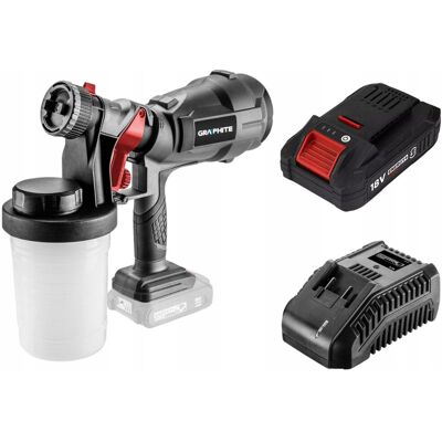 Pistolet Natryskowy Akumulatorowy HVLP + Bateria 4 Ah + Ładowarka GRAPHITE Pistolet Natryskowy Akumulatorowy HVLP + Bateria 4 Ah + Ładowarka GRAPHITE