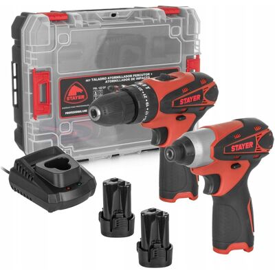 Stayer Zestaw 12v Wiertarka Udarowa + Zakrętarka 2x2ah Walizka Stayer Zestaw 12v Wiertarka Udarowa + Zakrętarka 2x2ah Walizka