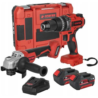 Stayer Zestaw Combo Bl Wiertarko-Wkrętarka 80nm Szlifierka Kątowa 2x4ah Stayer Zestaw Combo Bl Wiertarko-Wkrętarka 80nm Szlifierka Kątowa 2x4ah