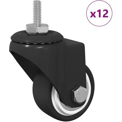vidaXL Obrotowe kółko 12 pcs Czarny M6 mm Żelazo i nylon vidaXL Obrotowe kółko 12 pcs Czarny M6 mm Żelazo i nylon