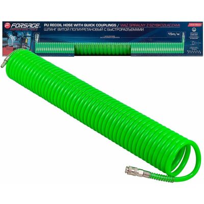 WĄŻ PRZEWÓD SPIRALNY PNEUMATYCZNY DO SPRĘŻARKI KOMPRESOR SZYBKOZŁĄCZKI 14x10mm 15m Forsage WĄŻ PRZEWÓD SPIRALNY PNEUMATYCZNY DO SPRĘŻARKI KOMPRESOR SZYBKOZŁĄCZKI 14x10mm 15m Forsage