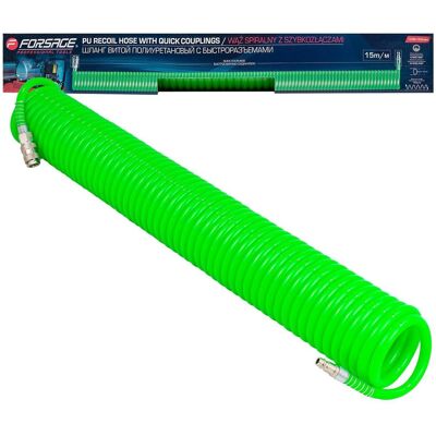 WĄŻ PRZEWÓD SPIRALNY PNEUMATYCZNY DO SPRĘŻARKI KOMPRESOR SZYBKOZŁĄCZKI 8x12mm 15m Forsage WĄŻ PRZEWÓD SPIRALNY PNEUMATYCZNY DO SPRĘŻARKI KOMPRESOR SZYBKOZŁĄCZKI 8x12mm 15m Forsage