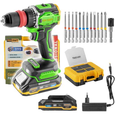 Wiertarko-wkrętarka Procraft PA18ProDFR akumulatorowa 20V 30Nm zestaw bitów warsztat Wiertarko-wkrętarka Procraft PA18ProDFR akumulatorowa 20V 30Nm zestaw bitów warsztat