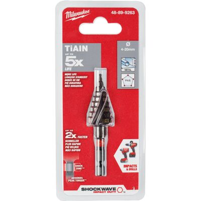 Wiertło stopniowe Milwaukee - 4-20 / 2 mm - Kompatybilne z wkrętarkami udarowymi Wiertło stopniowe Milwaukee - 4-20 / 2 mm - Kompatybilne z wkrętarkami udarowymi
