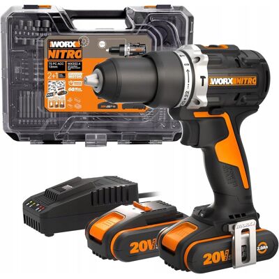 WORX NITRO WX352.4 Wiertarko-wkrętarka udarowa 20V 2 baterie 2 Ah 60Nm WORX NITRO WX352.4 Wiertarko-wkrętarka udarowa 20V 2 baterie 2 Ah 60Nm