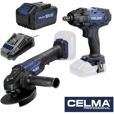Zestaw CELMA Professional Klucz udarowy WDK-Li 18OBS + Szlifierka kątowa PRAg-Li 125OBS + 1xAku4Ah + 1xŁad Zestaw CELMA Professional Klucz udarowy WDK-Li 18OBS + Szlifierka kątowa PRAg-Li 125OBS + 1xAku4Ah + 1xŁad