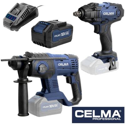 Zestaw CELMA Professional Młot udarowo-obrotowy PRWg 2-20OBS + Klucz udarowy WDK-Li 18OBS + 1xAku4Ah + Ładowarka LD1 Zestaw CELMA Professional Młot udarowo-obrotowy PRWg 2-20OBS + Klucz udarowy WDK-Li 18OBS + 1xAku4Ah + Ładowarka LD1