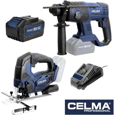 Zestaw CELMA Professional Młot udarowo-obrotowy PRWg 2-20OBS + Wyrzynarka DPPe-Li 18OBS + 1xAku4Ah + Ładowarka LD1 Zestaw CELMA Professional Młot udarowo-obrotowy PRWg 2-20OBS + Wyrzynarka DPPe-Li 18OBS + 1xAku4Ah + Ładowarka LD1