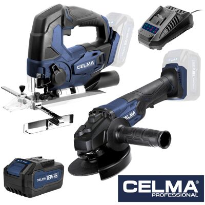Zestaw CELMA Professional Wyrzynarka DPPe-Li 18OBS + Szlifierka kątowa PRAg-Li 125OBS + 1xAku4Ah + 1xŁad Zestaw CELMA Professional Wyrzynarka DPPe-Li 18OBS + Szlifierka kątowa PRAg-Li 125OBS + 1xAku4Ah + 1xŁad