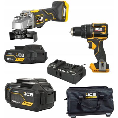 Zestaw JCB Szlifierka + Wiertarka 75 NM + 3x Aku + Ładowarka i Torba Zestaw JCB Szlifierka + Wiertarka 75 NM + 3x Aku + Ładowarka i Torba