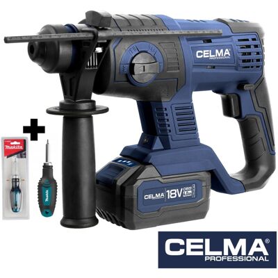 Zestaw Młot udarowo-obrotowy CELMA Professional PRWg 2-20OBS 18V 1x4Ah SDS Plus 2J + wkrętak MAKITA 3,5m Zestaw Młot udarowo-obrotowy CELMA Professional PRWg 2-20OBS 18V 1x4Ah SDS Plus 2J + wkrętak MAKITA 3,5m