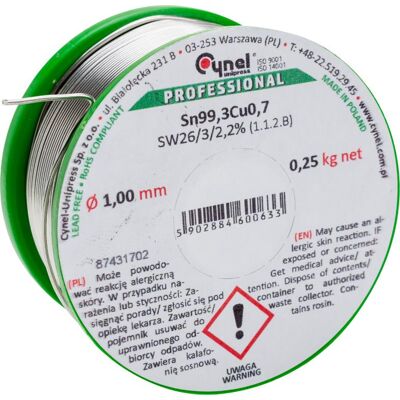 CYNEL Spoiwo lutownicze 1.0 mm 250 g Sn99Cu topnik SW26 szpulka CYNEL CYNEL Spoiwo lutownicze 1.0 mm 250 g Sn99Cu topnik SW26 szpulka CYNEL
