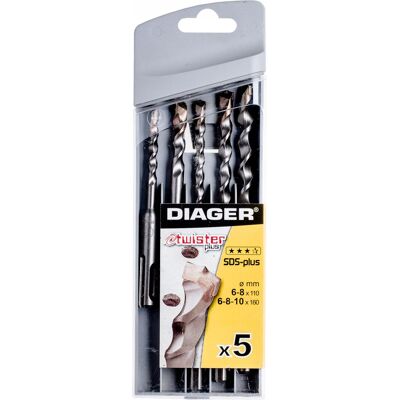 DIAGER Wiertła SDS Plus Twister 6-10mm Zestaw 5szt Do Betonu Muru DIAGER Wiertła SDS Plus Twister 6-10mm Zestaw 5szt Do Betonu Muru