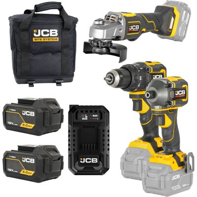 JCB Professional Zestaw Elektronarzędzi 18V Wiertarko-wkrętarka 75 Nm + Zakrętarka 230 Nm + Szlifierka kątowa 125 mm 2x 5,0Ah Ładowarka 4,5A Torba JCB Professional Zestaw Elektronarzędzi 18V Wiertarko-wkrętarka 75 Nm + Zakrętarka 230 Nm + Szlifierka kątowa 125 mm 2x 5,0Ah Ładowarka 4,5A Torba