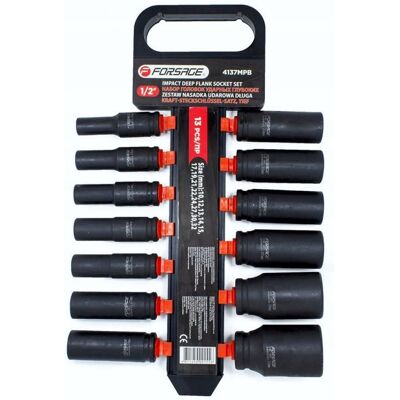Forsage NASADKI UDAROWE DŁUGIE KLUCZE NASADOWE CRV MOCNE ZESTAW 1/2'' 10-32MM 13el Forsage NASADKI UDAROWE DŁUGIE KLUCZE NASADOWE CRV MOCNE ZESTAW 1/2'' 10-32MM 13el