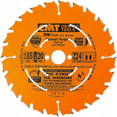 PIŁA TARCZOWA TARCZA TNĄCA DO DREWNA 165x20mm 24Z CMT 271.165.24H PIŁA TARCZOWA TARCZA TNĄCA DO DREWNA 165x20mm 24Z CMT 271.165.24H