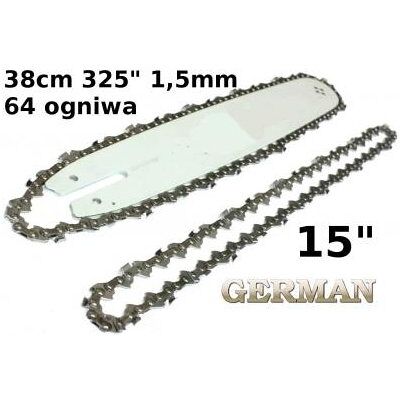 GERMAN PROWADNICA 15'' 38CM + 2x ŁAŃCUCH DO PIŁY PILARKI HUSQVARNA ZESTAW MOCNY GERMAN PROWADNICA 15'' 38CM + 2x ŁAŃCUCH DO PIŁY PILARKI HUSQVARNA ZESTAW MOCNY