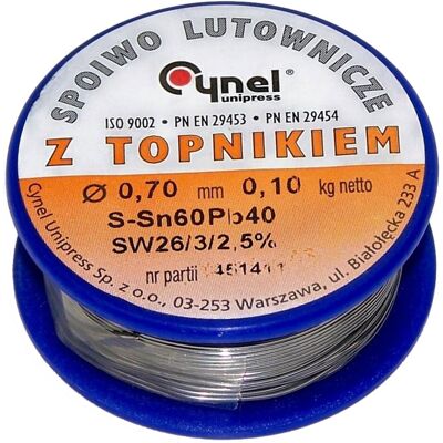 Cynel Spoiwo Lutownicze 0.7mm 100g Cyna 60% Na Szpulce Do Elektroniki Lut Cynel Spoiwo Lutownicze 0.7mm 100g Cyna 60% Na Szpulce Do Elektroniki Lut