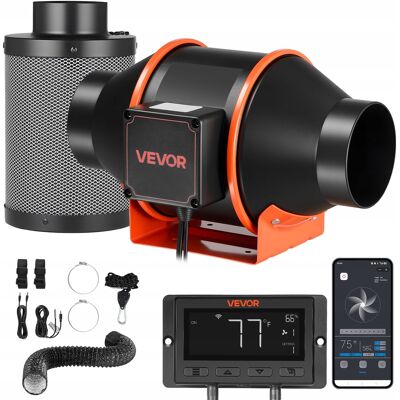 Vevor WENTYLATOR KANAŁOWY 101.6 mm z Filtrem Węglowym 349 m3/h Sterowanie PWM Vevor WENTYLATOR KANAŁOWY 101.6 mm z Filtrem Węglowym 349 m3/h Sterowanie PWM