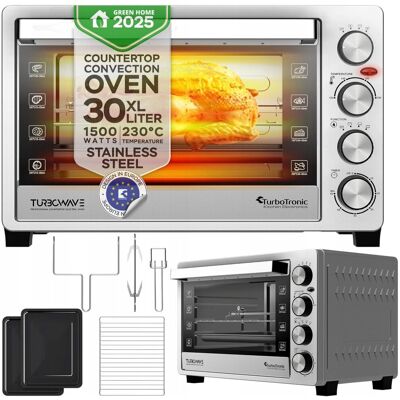Piekarnik elektryczny TurboTronic 30L termobieg rożno Grill Inox stal nierdzewna 1500w Srebrny Piekarnik elektryczny TurboTronic 30L termobieg rożno Grill Inox stal nierdzewna 1500w Srebrny