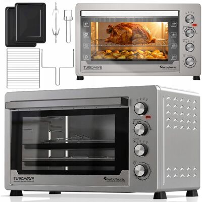 Duży piekarnik elektryczny TurboTronic termoobieg rożno grill timer 60L 2500w Srebrny Duży piekarnik elektryczny TurboTronic termoobieg rożno grill timer 60L 2500w Srebrny
