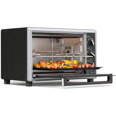 Homcom Mini piekarnik z termoobiegiem 46 l, 1800 W, 90–230°C, z timerem i rożnem Homcom Mini piekarnik z termoobiegiem 46 l, 1800 W, 90–230°C, z timerem i rożnem